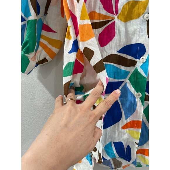 Tabitha Brown Women Summer Shirt oversized Dress Multicolor leaves with pocket - Picture 5 of 9